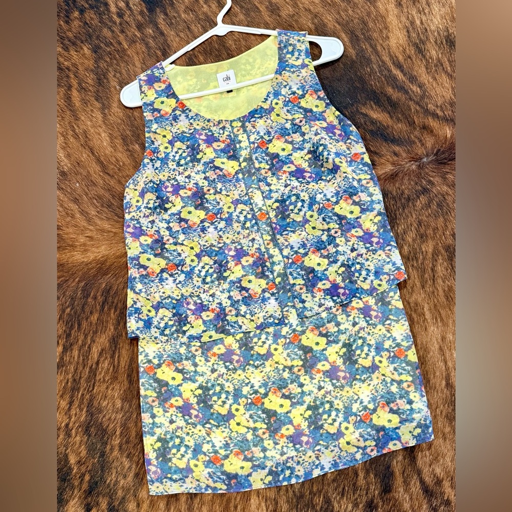 Cabi Green and Blue Floral Blouse